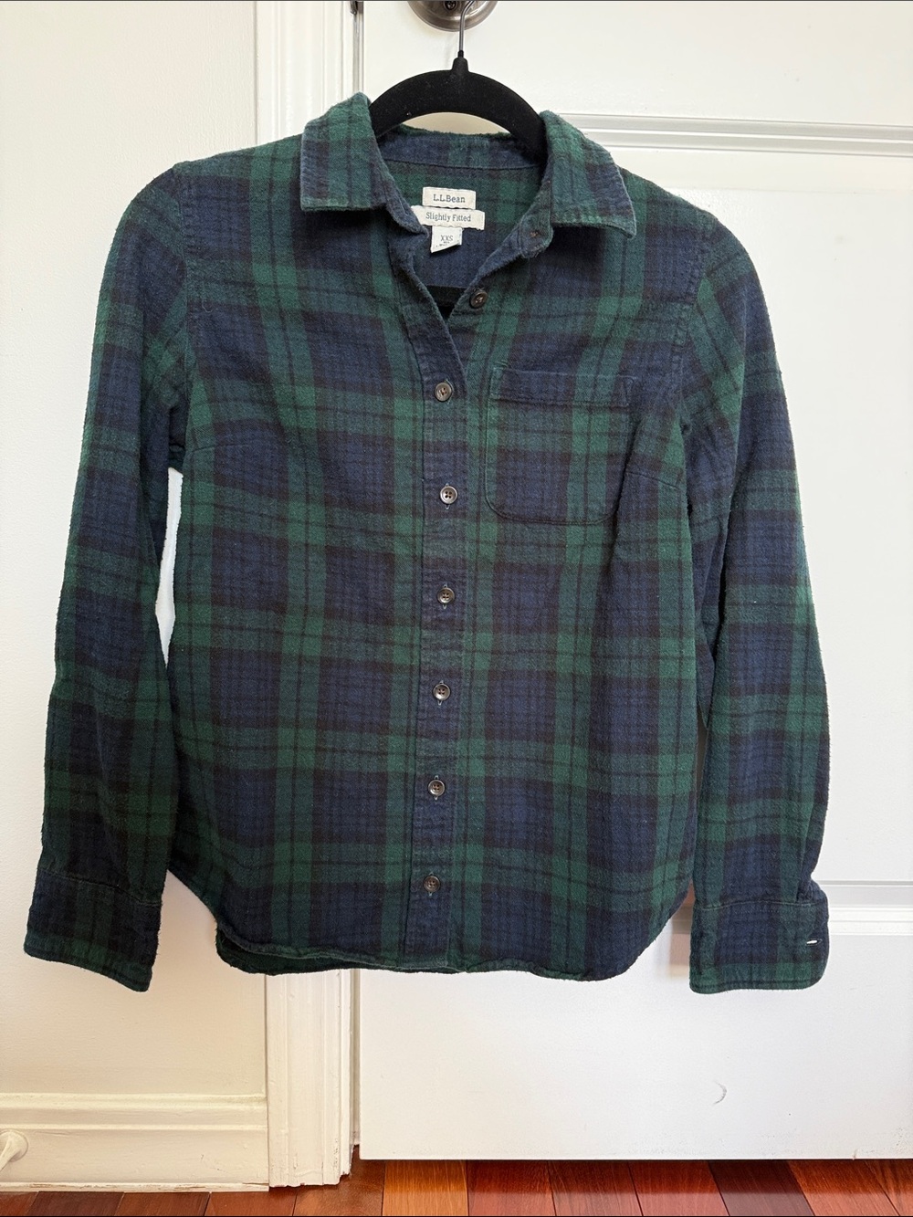 L.L. Bean Green & Navy Plaid Flannel Shirt